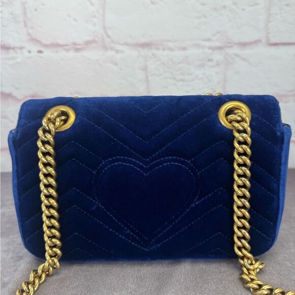 Gucci Gg Marmont Small Blue Velvet Chain Bag - Picture 3 of 15
